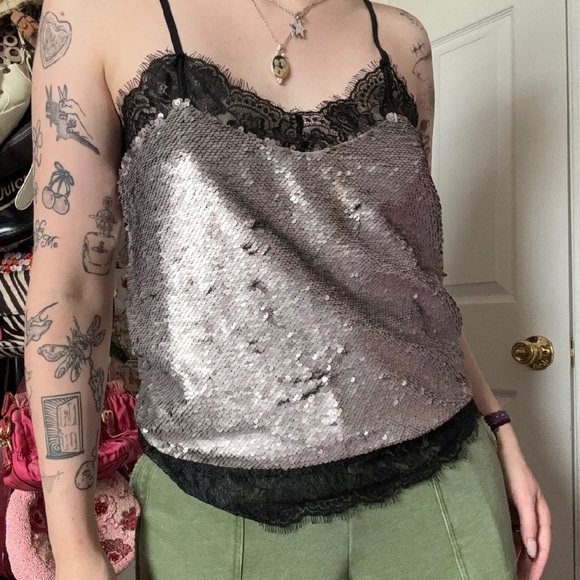 GUESS SPARKLY SEQUINS PARTY TANK Y2K SMALL - Picture 2 of 4